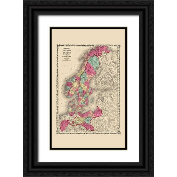 Johnson 10x14 Black Ornate Wood Framed with Double Matting Museum Art Print Titled - Scandinavia Prussia Sweden Norway Denmark