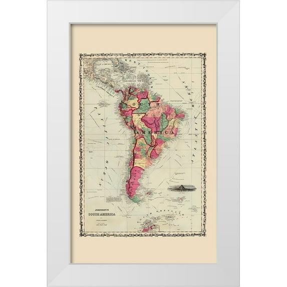 Johnson 10x14 White Modern Wood Framed Museum Art Print Titled - South America - Johnson 1860