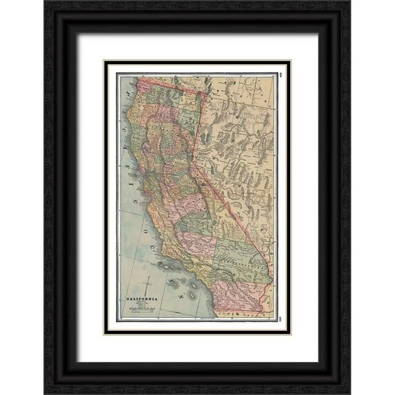 Johnson 11x14 Black Ornate Wood Framed with Double Matting Museum Art Print Titled - California - Johnson 1888
