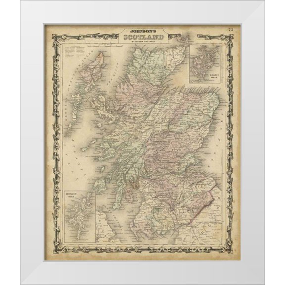 Johnson 12x14 White Modern Wood Framed Museum Art Print Titled - Johnsons Map of Scotland