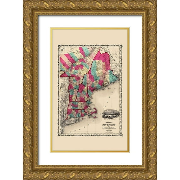 Johnson 13x18 Gold Ornate Wood Framed with Double Matting Museum Art Print Titled - North America New England Canada United States