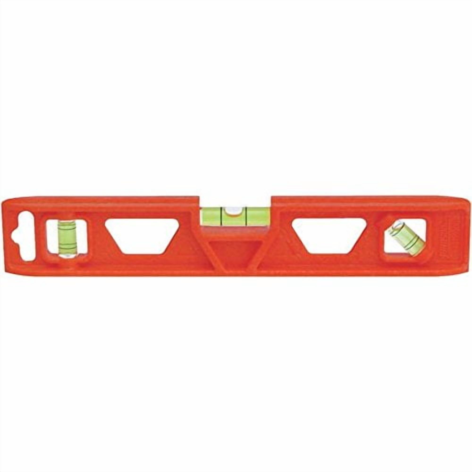 Johnson Structo-Cast 9-Inch Torpedo Level – Magnetic, Non-Conductive, High-Vis Orange, V-Groove For Pipe
