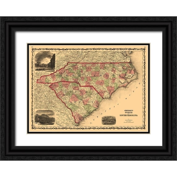 Johnson 14x11 Black Ornate Wood Framed with Double Matting Museum Art Print Titled - North Carolina South Carolina - Johnson 1861