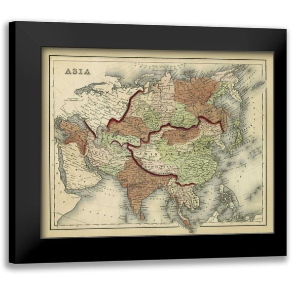 Johnson 14x12 Black Modern Framed Museum Art Print Titled - Antique Map of Asia