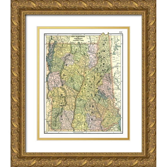 Johnson 15x18 Gold Ornate Wood Framed with Double Matting Museum Art Print Titled - New Hampshire, Vermont - Johnson 1888