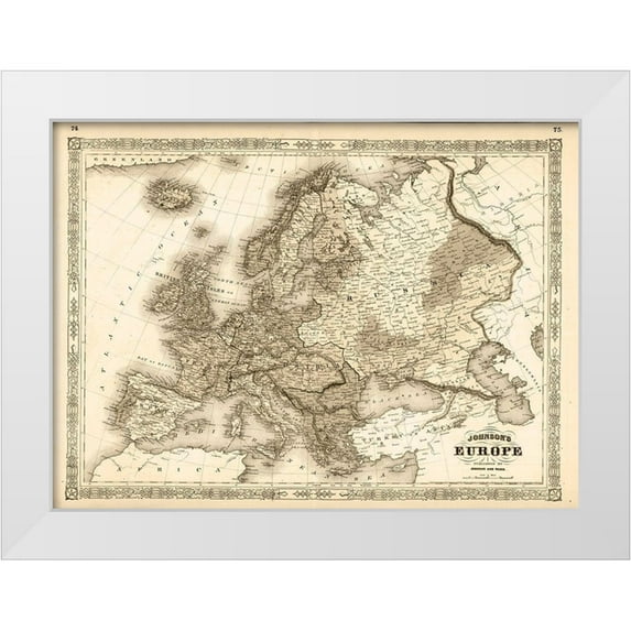 Johnson 18x14 White Modern Wood Framed Museum Art Print Titled - 1864 Johnson Europe Antiqued
