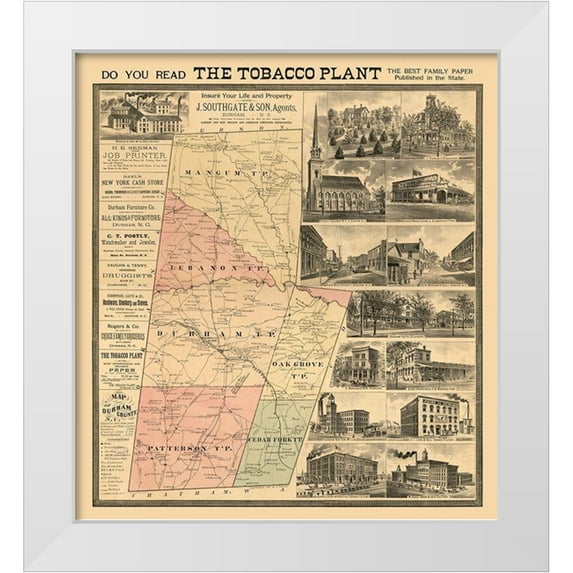 Johnson 20x22 White Modern Wood Framed Museum Art Print Titled - Durham County County North Carolina - Johnson 1887