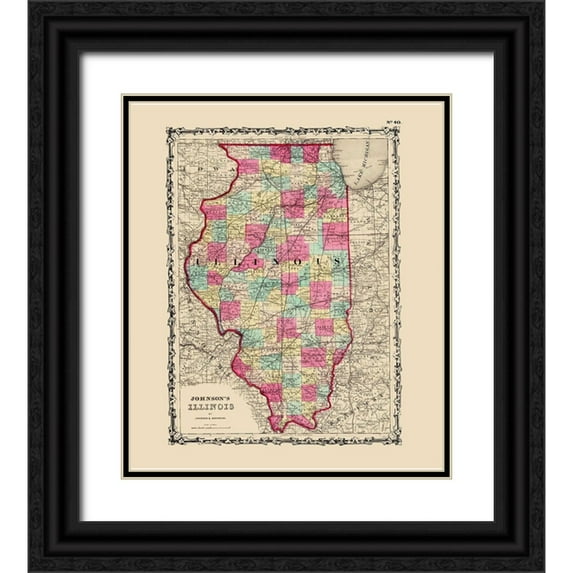 Johnson 20x23 Black Ornate Wood Framed with Double Matting Museum Art Print Titled - Illinois - Johnson 1860