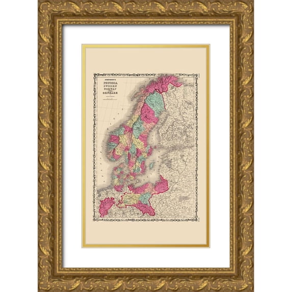 Johnson 21x32 Gold Ornate Wood Framed with Double Matting Museum Art Print Titled - Scandinavia Prussia Sweden Norway Denmark