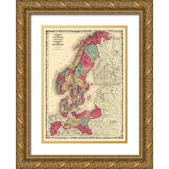 Johnson 24x32 Gold Ornate Wood Framed with Double Matting Museum Art Print Titled - Scandinavia Prussia Sweden Norway Denmark