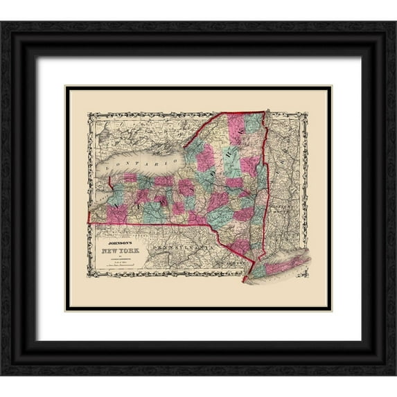 Johnson 30x26 Black Ornate Wood Framed with Double Matting Museum Art Print Titled - New York - Johnson 1860