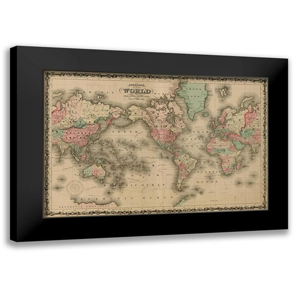 Johnson, A.J. 24x17 Black Modern Framed Museum Art Print Titled - World Map