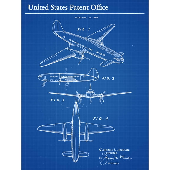 Johnson Airplane Aircraft 1939 Patent Plan Extra Large XL Wall Art Poster Print