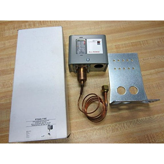 Johnson Controls P70AA-118C Condenser Fan Cycling Control for Non-Corrosive Refrigerants, Single-Pole, Single-Throw, 100 to 400 psi Range, 36" Capillary, 1/4" Flare Nut