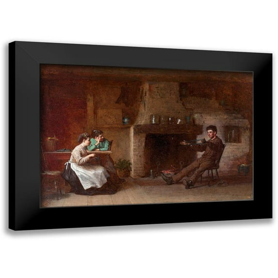 Johnson, Eastman 24x18 Black Modern Framed Museum Art Print Titled - Winding Yarn Interior of a Nantucket Kitchen