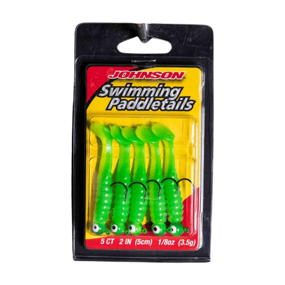 Johnson Swimming Paddletail Fishing Lure, Chartreuse-Green, 2.1 in