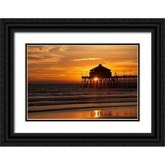 Johnson, George 18x13 Black Ornate Wood Framed with Double Matting Museum Art Print Titled - Sunset Under the Pier