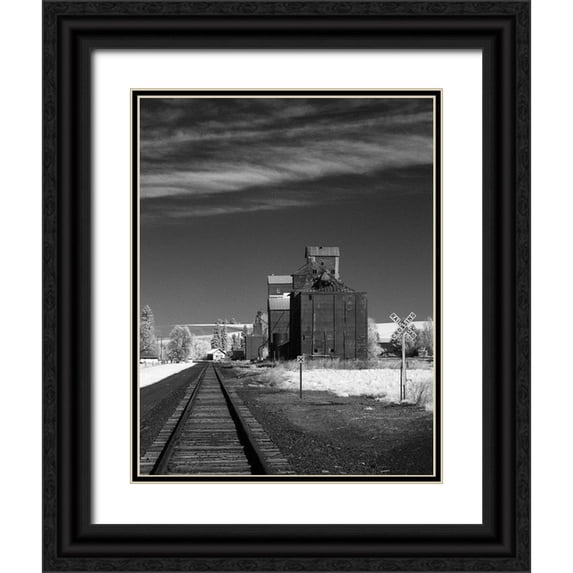 Johnson, George 26x32 Black Ornate Wood Framed with Double Matting Museum Art Print Titled - Railroad Grain Storage