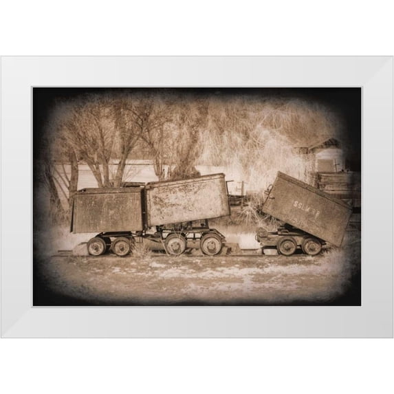 Johnson, George 32x23 White Modern Wood Framed Museum Art Print Titled - Mine Cars