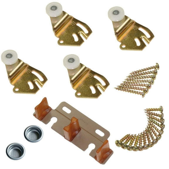 Johnson Hardware 5001299 Brass-Plated Brown & White Metal By-Pass Part Set