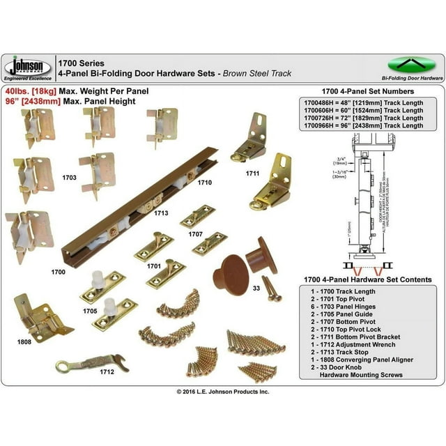 Johnson Hardware Bifold 60" 1700 Closet Door Hardware