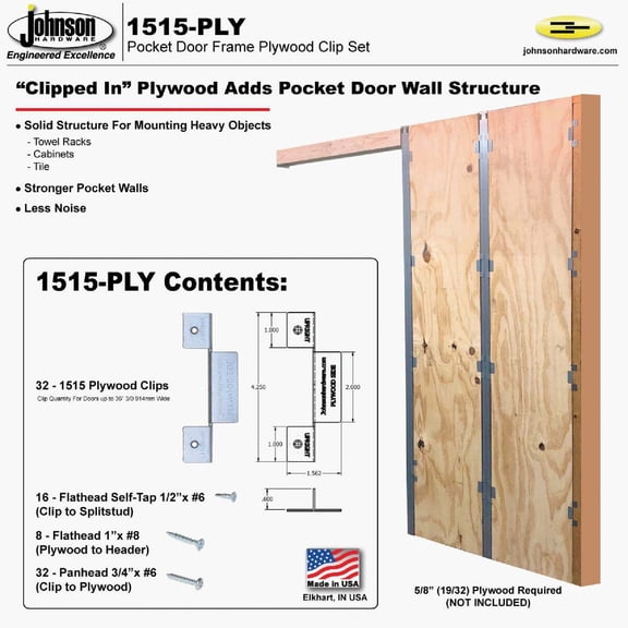 Johnson Hardware Pocket Door Frame Clip Set 1515-PLY