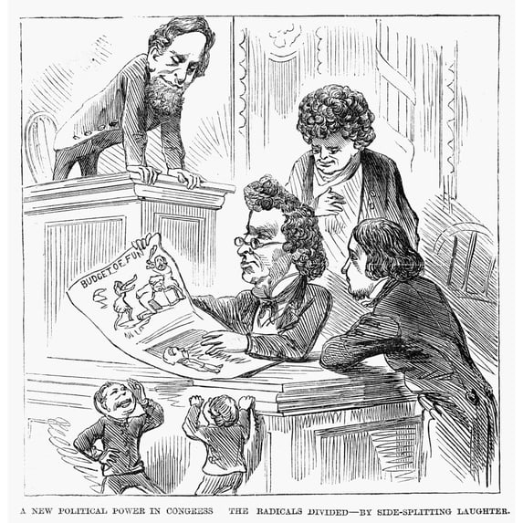 Johnson Impeachment 1868. N'A New Political Power In Congress. The Radicals Divided - By Side-Splitting Laughter.'