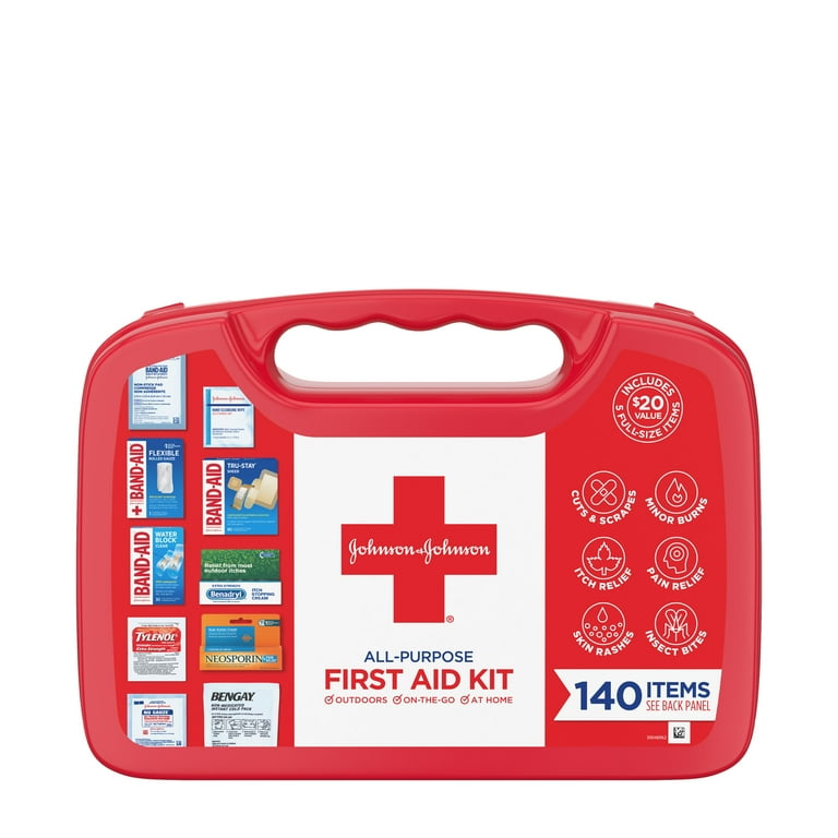 Johnson & Johnson All-Purpose Portable Compact First Aid Kit, 140