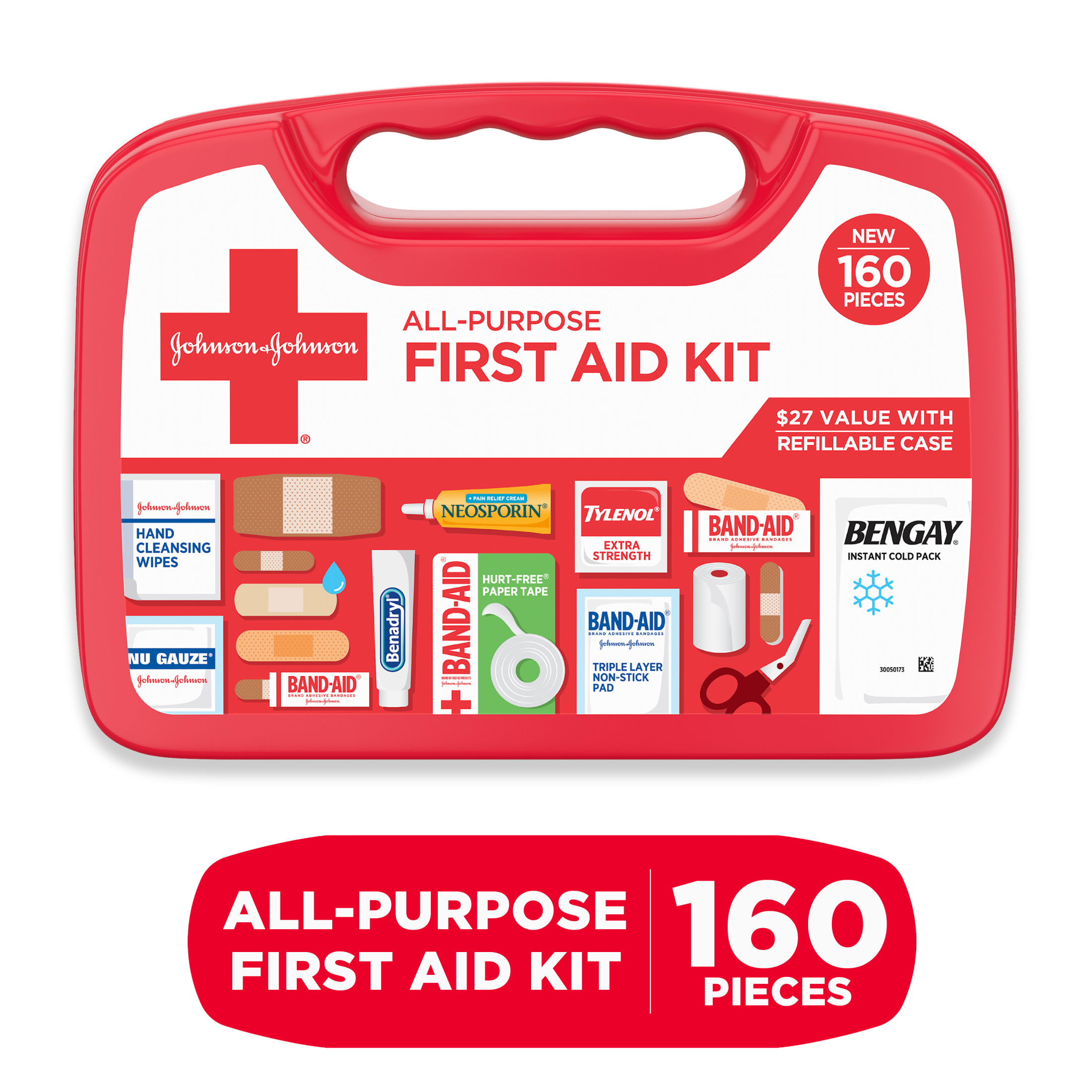 Johnson & Johnson AllPurpose Portable Compact First Aid Kit, 140 pc