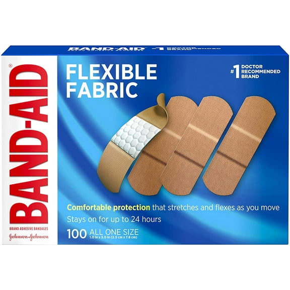 Johnson & Johnson Band-Aid Flexible Fabric Adhesive Bandages 1" X 3", Beige, Sterile (Box Of 100)