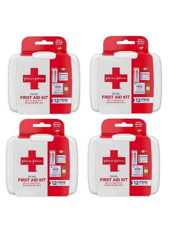 Johnson & Johnson First Aid To Go Portable Mini Travel Kit, 12 pieces ( pack of 4)
