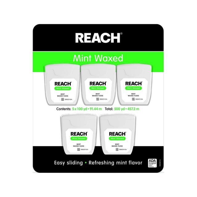 Johnson & Johnson Reach Mint Waxed Dental Floss 100 yd Each- 5 Pack