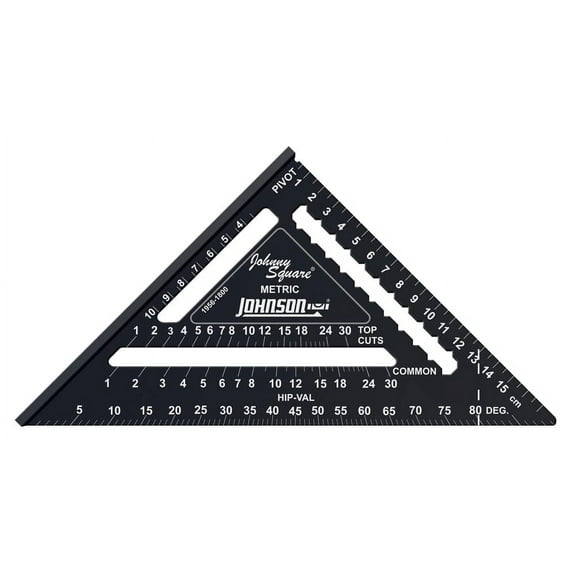 Johnson Level & Tool 1956-1800 Metric Johnny Square Professional Easy-Read Aluminum Rafter Square, 18cm, Black, 1 Square
