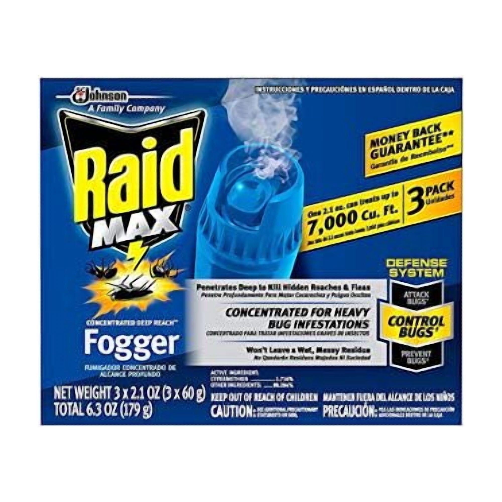 Johnson Raid Max Fogger, Insect Killer for Mosquito, Ant, Roach, Spider, Flea, for Indoor Use 6.3 Ounce Pack of 1