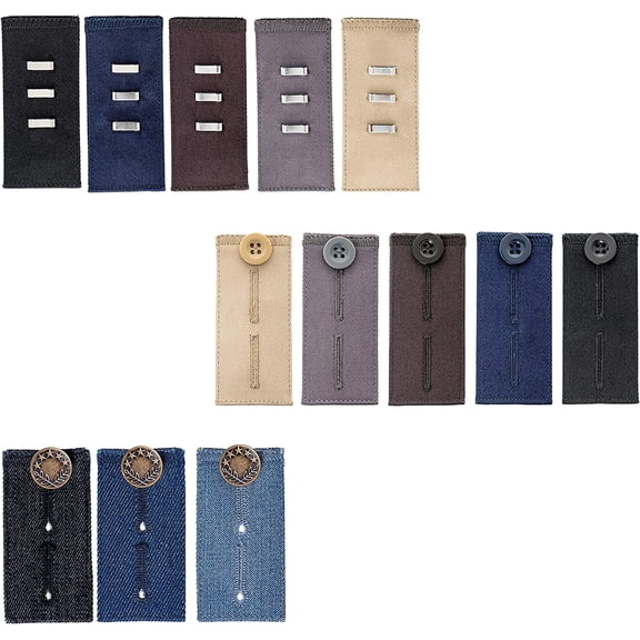 Johnson & Smith Waist Extenders Set (13 Pack), Adjustable Waistband Expanders for Men and Women, Multiple Shades, Jean Pants Button Extender Set
