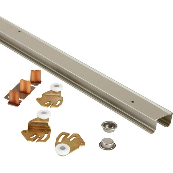 Johnson Hardware Bypass Door Hardware Set 1166G482 - Adjustable Bronze Tone Steel Track - 48 In