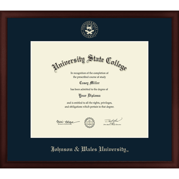 Johnson & Wales University in Rhode Island Diploma Frame, Document Size 17" x 14"