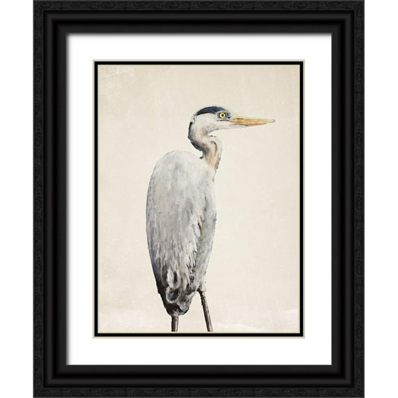 Johnson, Walt 12x14 Black Ornate Wood Framed with Double Matting Museum Art Print Titled - Grey Heron II