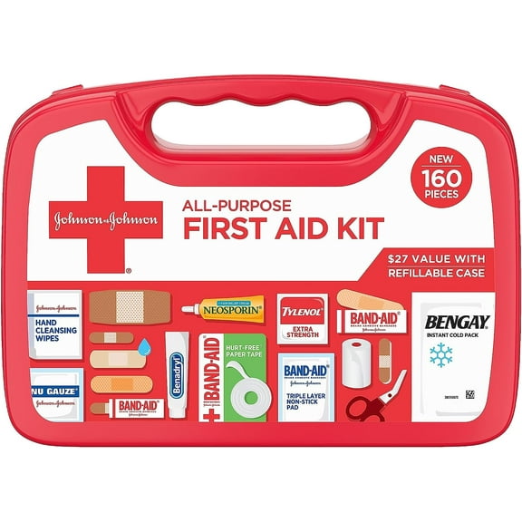 Johnson and Johnson All Purpose Portable Compact First Aid Kit, 160 Ea..