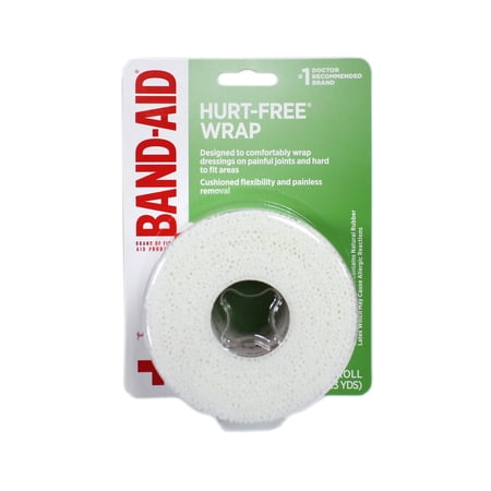 Johnson and Johnson Band-Aid First Aid Hurt-Free Wrap, Medium 2 inch x 2.3 Yards Each