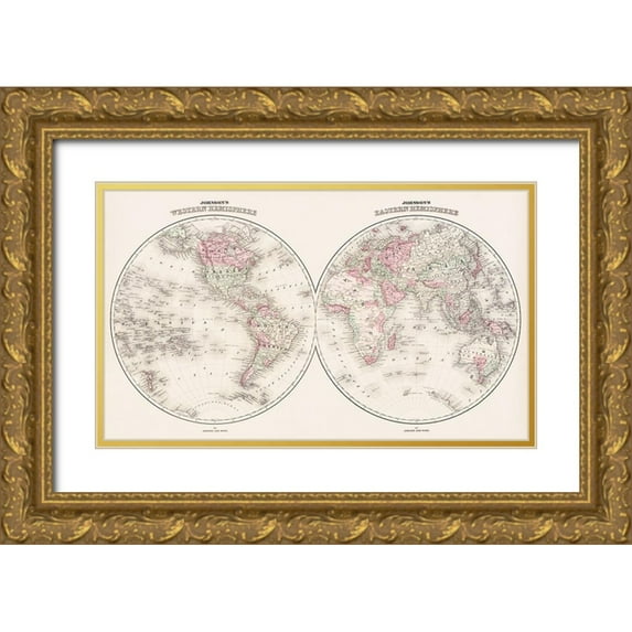 Johnson and Ward 18x12 Gold Ornate Wood Framed with Double Matting Museum Art Print Titled - Johnsons Western and Eastern Hemisphere 1866
