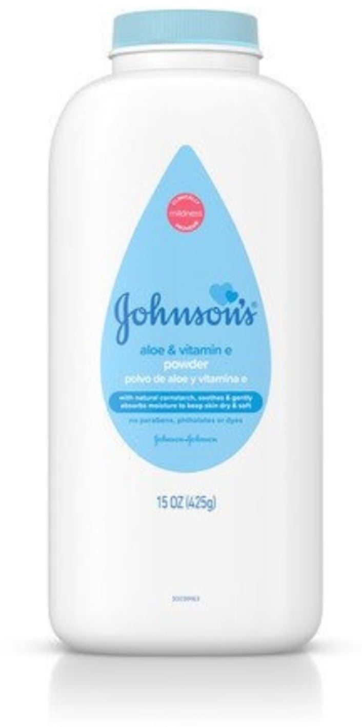 Johnson's Aloe & Vitamin E Baby Powder Pure Cornstarch, 15oz, 2-Pack