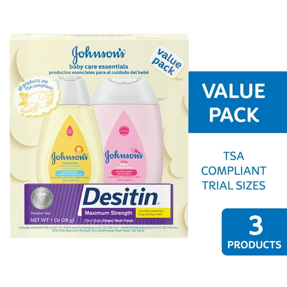 Johnson's Baby Care Essentials Gift Set, Travel-Size, 3 items