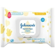 Johnsons Baby Hand & Face Cleansing Wipes to Remove 95% of Germs and Dirt from Skin, Pre-Moistened Allergy-Tested Wipes, Paraben & Alcohol-Free, 25 ct Pack of 3