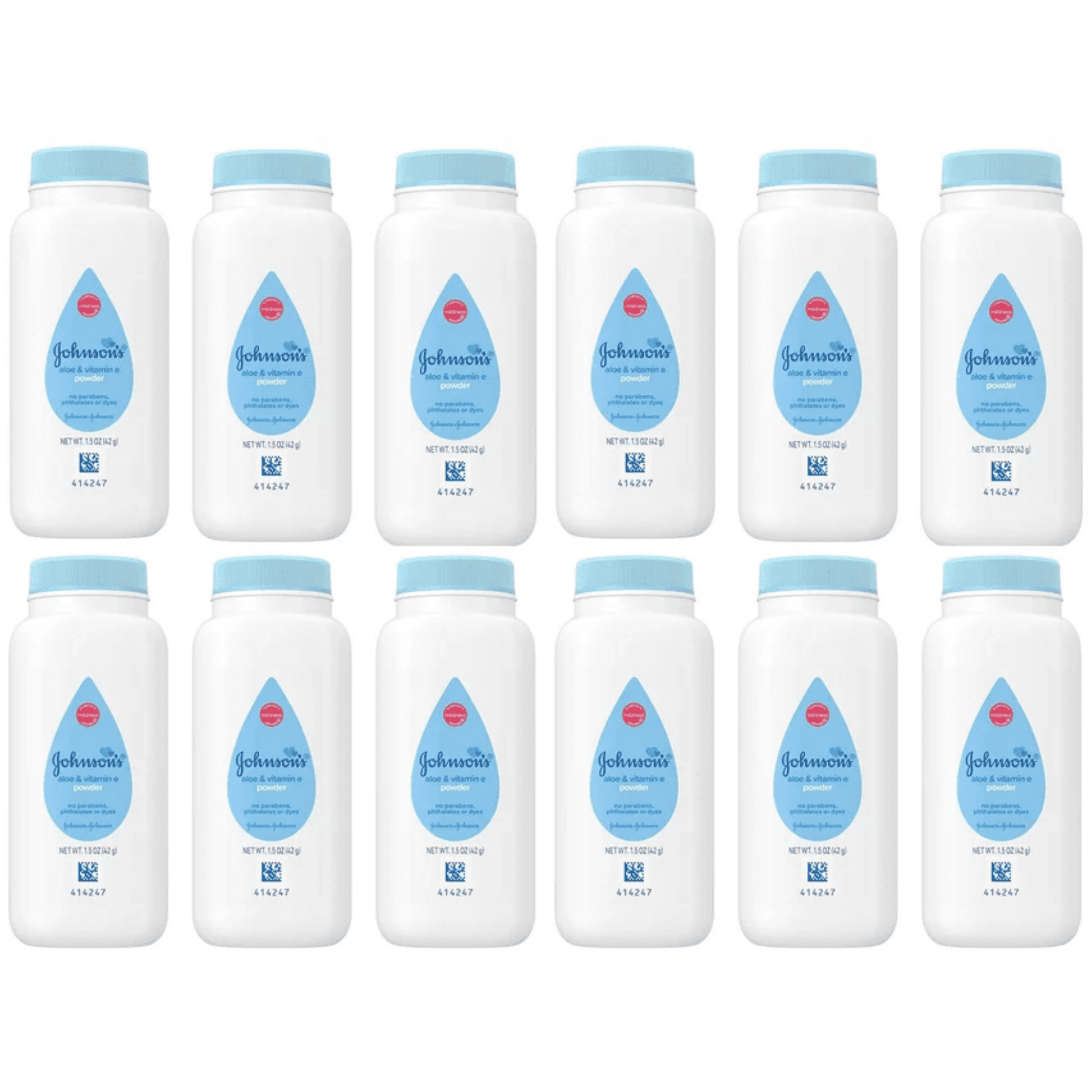 Johnson's Baby Naturally Derived Cornstarch Baby Powder with Aloe and Vitamin E for Delicate Skin, Hypoallergenic and Free of Parabens, Phthalates, and Dyes for Gentle Baby Skin Care, 1.5 oz., 12 Pack