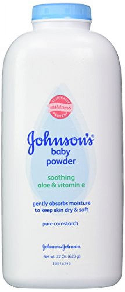 Johnson's Baby Powder, Pure Cornstarch, Aloe & Vitamin E, 22 Ounce (Pack of 2)