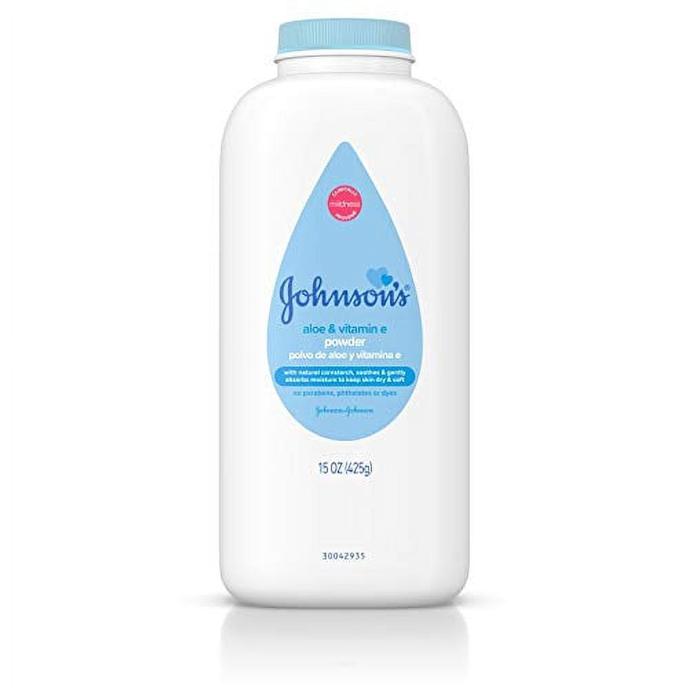 Johnson's Baby Powder with Naturally Derived Cornstarch Aloe & Vitamin E, Hypoallergenic, 15 oz