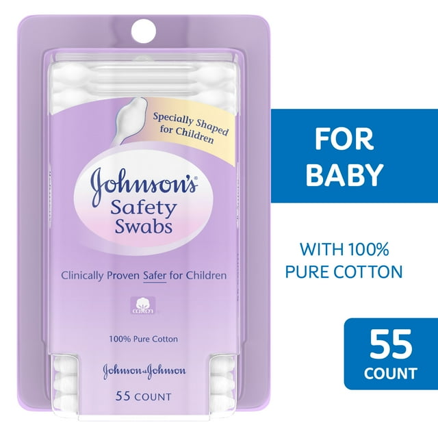 Johnson's Baby Safety Ear Swabs Made with NonBleached Cotton, 55Ct
