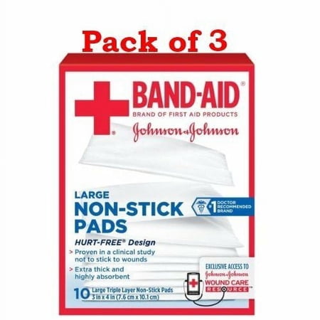 Johnson's Band Aid Red Cross Triple Layer & Non-Stick Pads, 10 Ct, 3-Pack