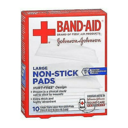 Johnson's Band Aid Red Cross Triple Layer & Non-Stick Pads, 10 Ct, 5-Pack